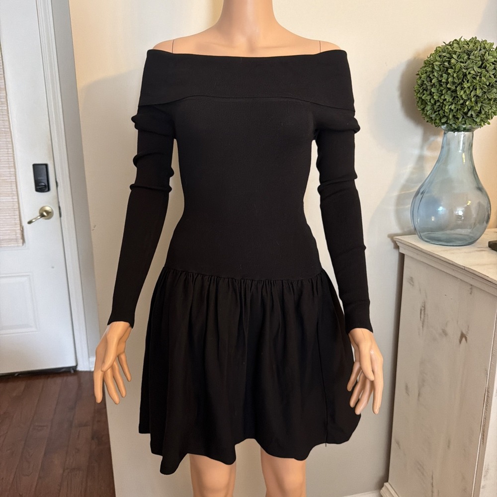 Meshki Black Mini Dress Off Shoulder Long Sleeves Size S Designer City